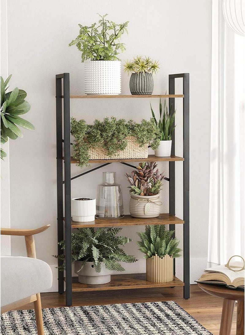 AnneFish 4 Tier Bookshelf Standing Shelving Kitchen Bakers Rack Open Display Rack Storage Shelves with Cupboard Organizer Bookcase Microwave Oven Stand for Living Room And Kitchen Brown 60x30x114cm - Image 1